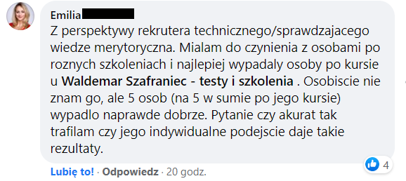 opinia rekrutera w IT na temat szkolenia u Waldemar Szafraniec